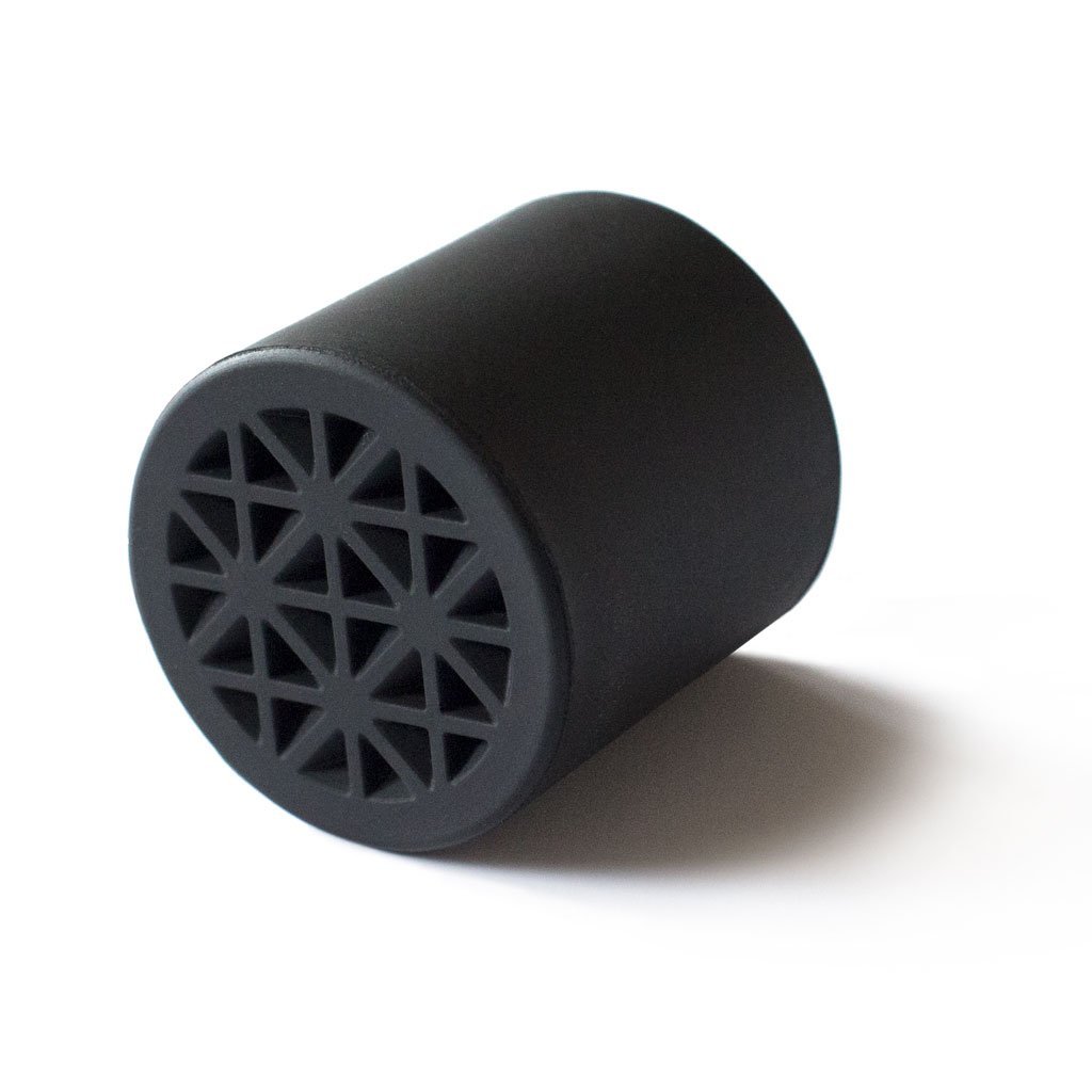 black rubber walking cane tip with shoe sole tread pattern