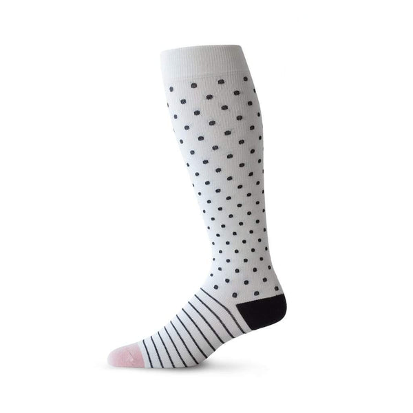 Dot Stripe pattern medical support socks in white, black and pink