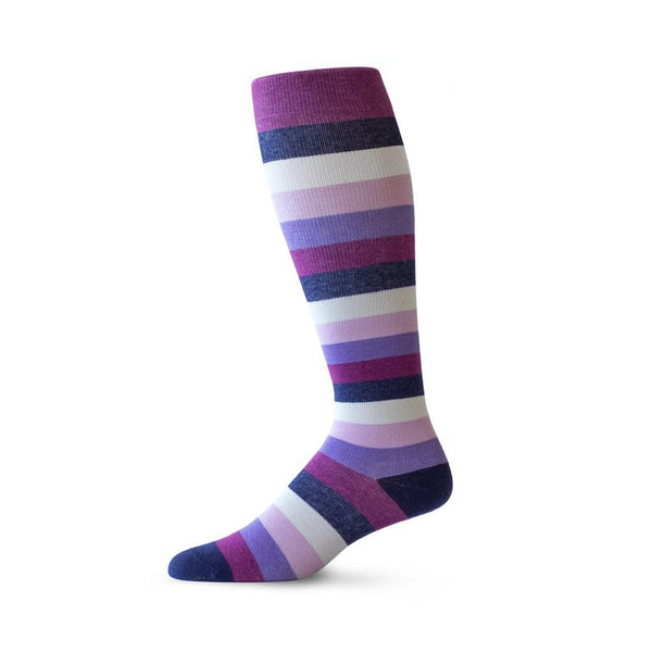 Medium Stripe pattern knee high compression socks in purple and pink