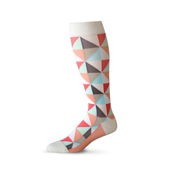 Triangle pattern prescription anti varicose veins socks in coral and cream