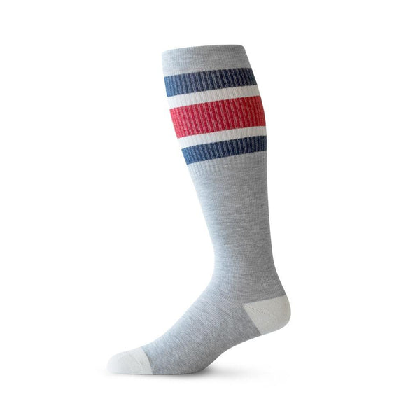 Sports Stripe pattern cotton compression socks for running in heather grey, blue and red