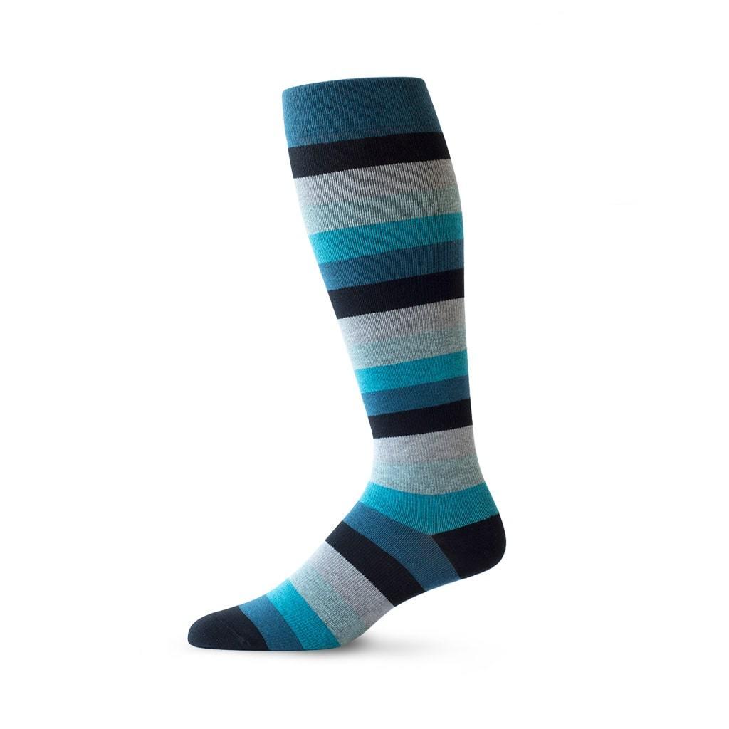 Medium Stripe pattern travel compression socks in blue and black