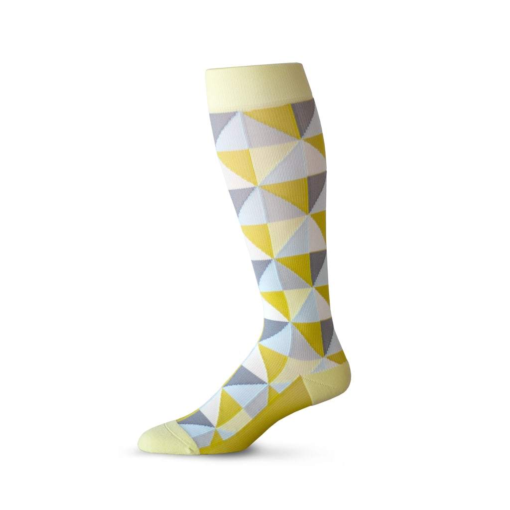 Triangle pattern compression socks in yellow, grey and blue